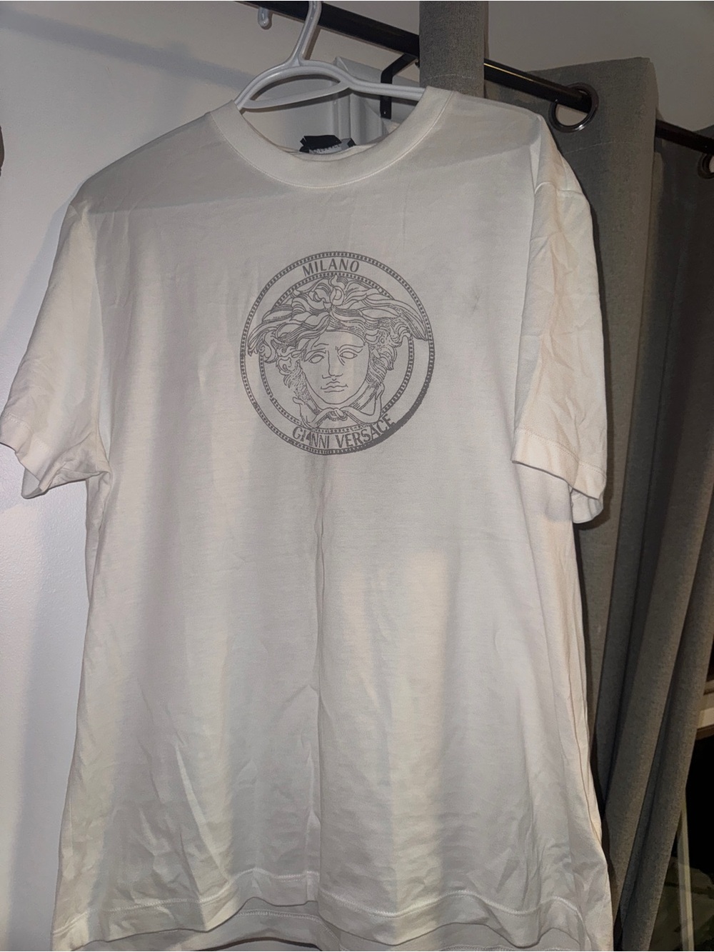 Versace White Short-Sleeve Tee with Gray Medusa Print